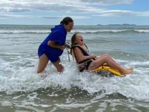 Girl in water on sandpiper